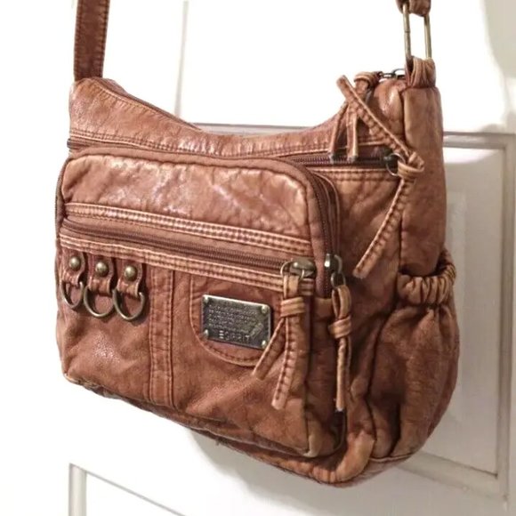 NEW VINTAGE Esprit Caramel Brown Crossbody Shoulder Bag Purse Top Zip Pockets - Picture 7 of 13